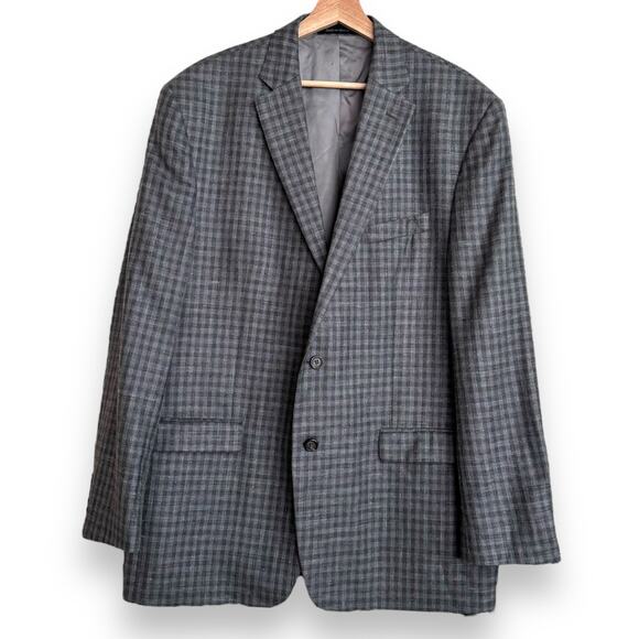 Lauren Ralph Lauren Wool Silk Blend Gray Plaid Two Button Blazer Men's Size 46L - Picture 1 of 13